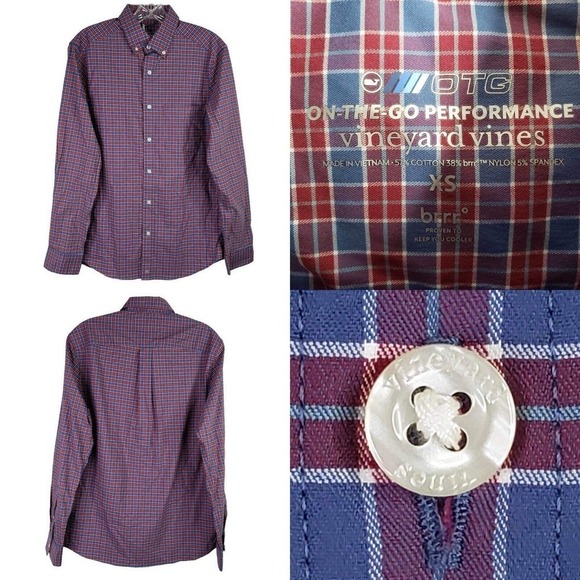 Vineyard Vines Performance Shirt Mens XS Blue & Red Plaid LS Button Up Shirt New - Picture 1 of 13